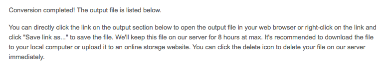 PDF to mobi online converter message