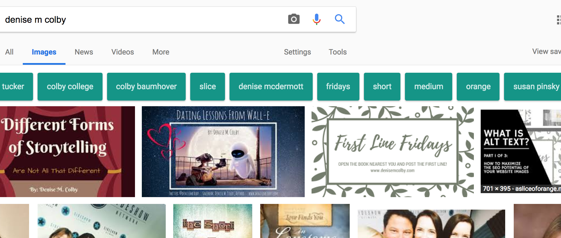 Example of SEO Search for Denise M. Colby Blog Post on Attachment Title for Image File Names