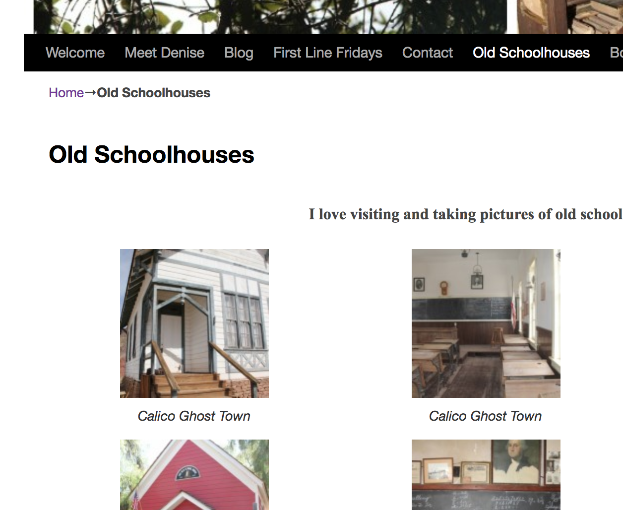 Showing what Image Caption looks like with my one-room old schoolhouse page on Denise M. Colby's Website