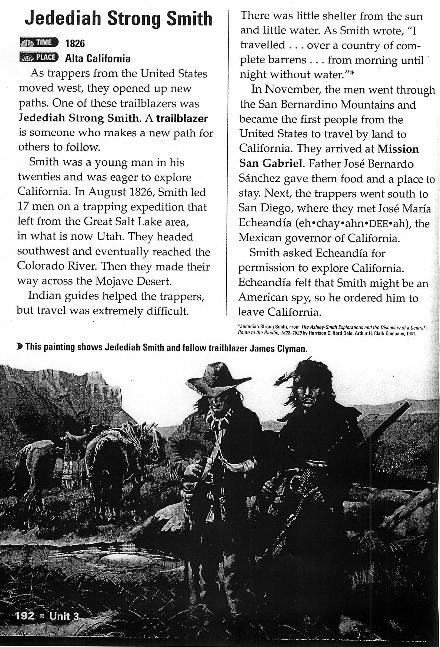 James Clyman in a 4th grade history book with jedidiah smith
