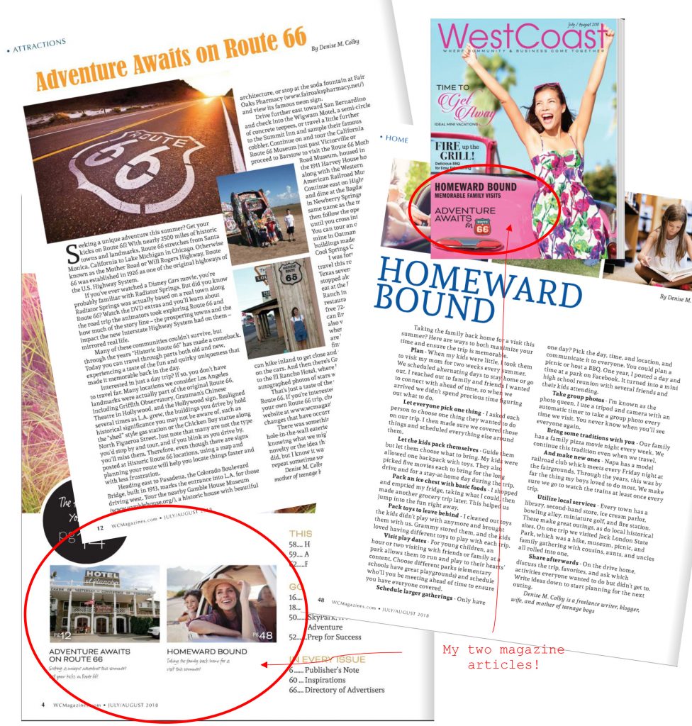 Magazine cover articles written by Denise M. Colby for Westcoast Magazine July 2018