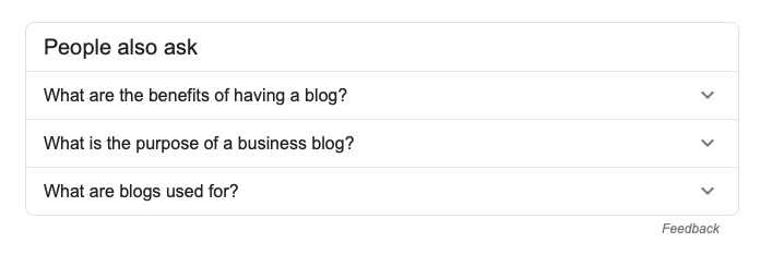 What's the point of a blog post? google search additional questions screen shot for post on Blog Creation Process