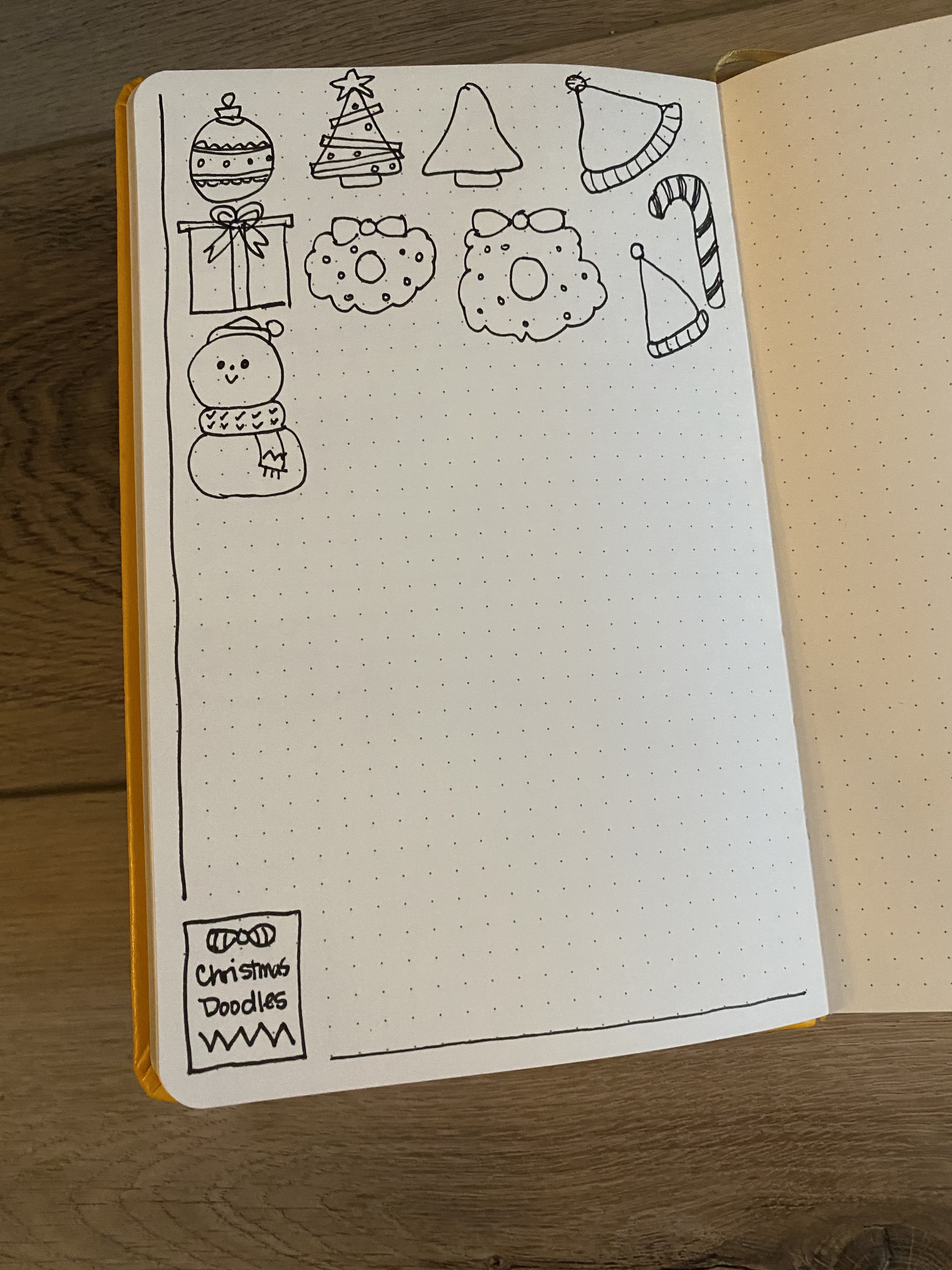 bullet journal page with Christmas doodles