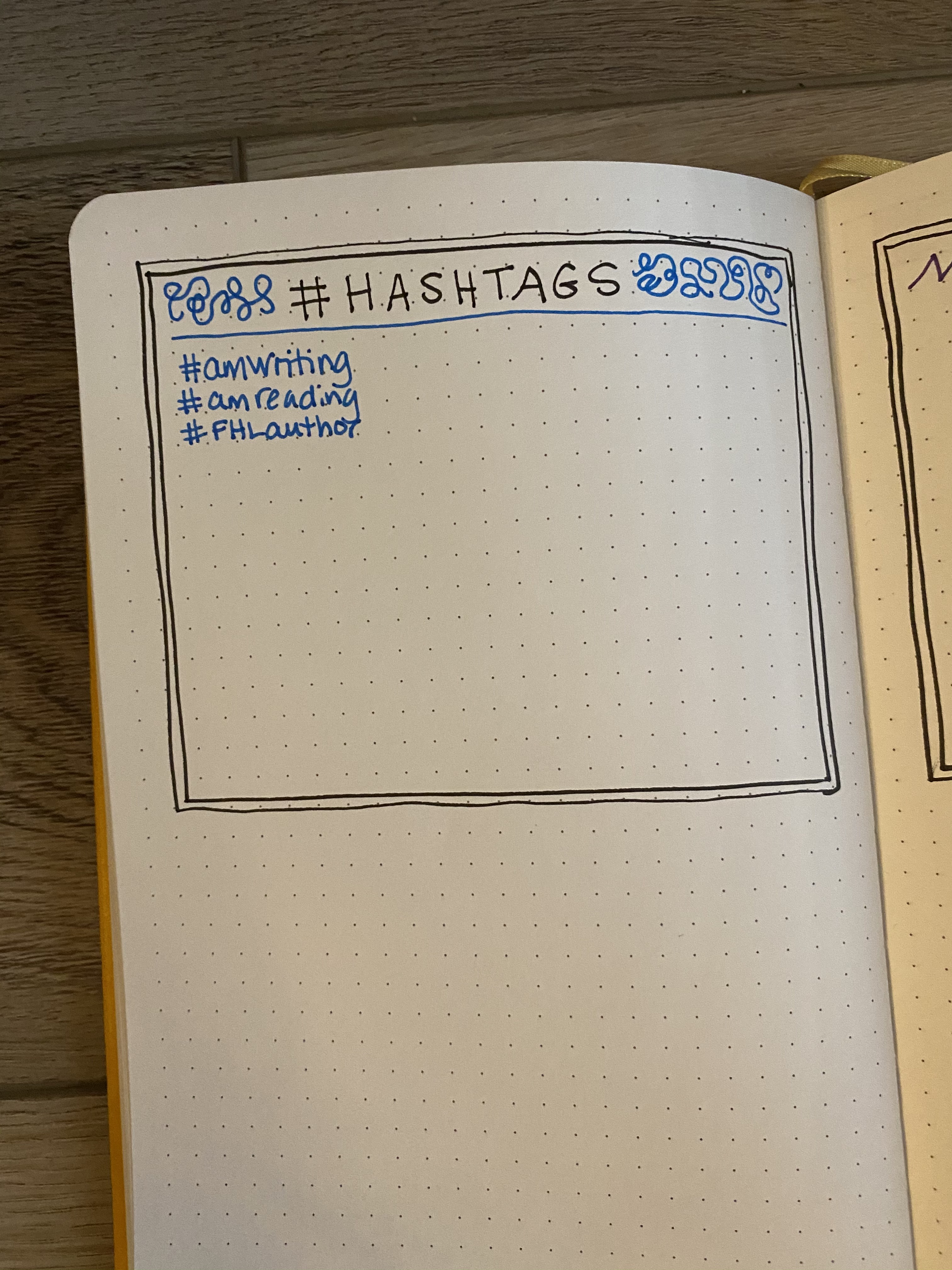 Bullet journal page with #hashtags on it