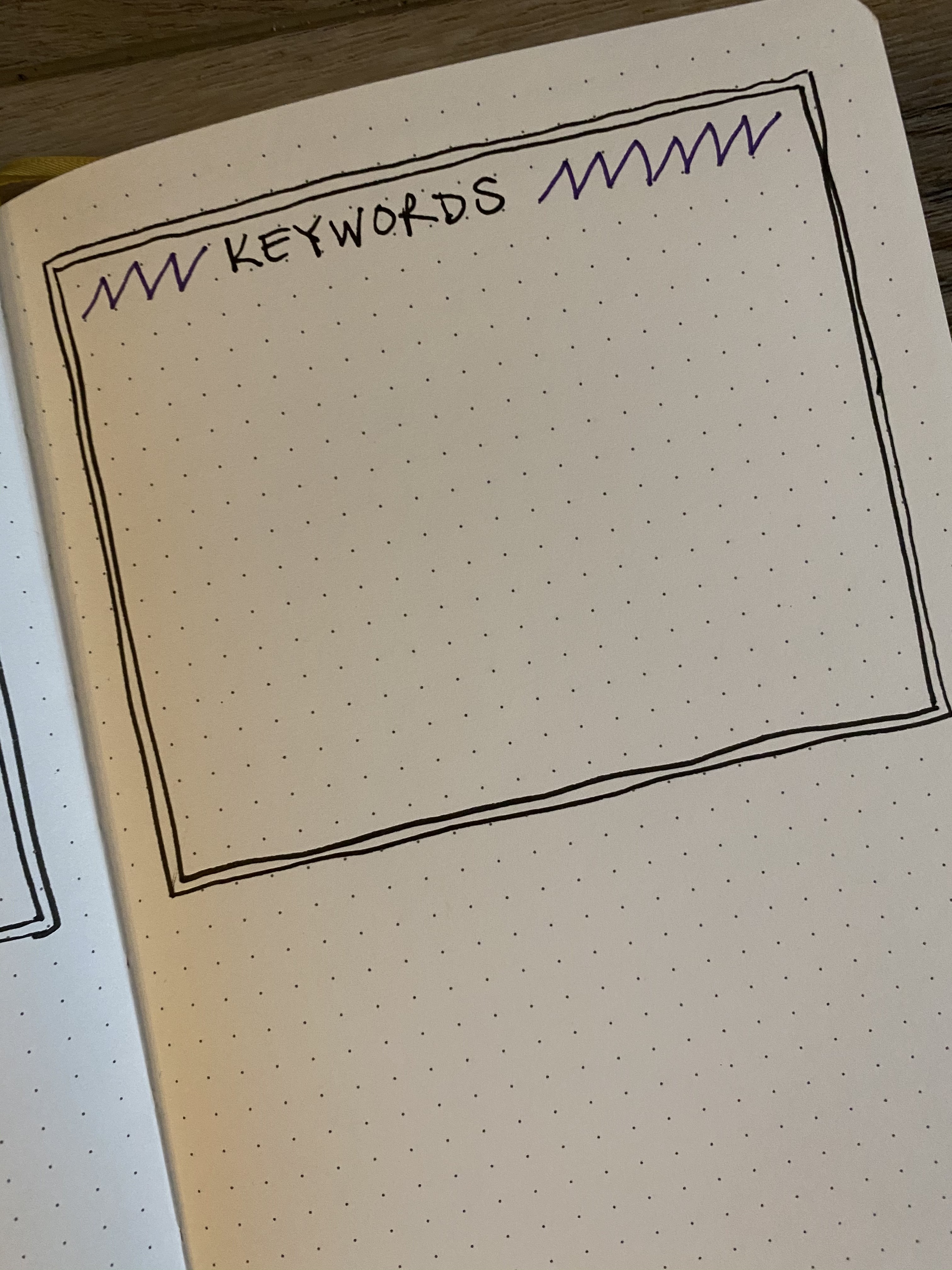 bullet journal page with keywords on it