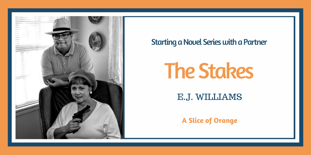 Picture of writing partners, E.J. Williams, both wearing hats and one holding a gun.
