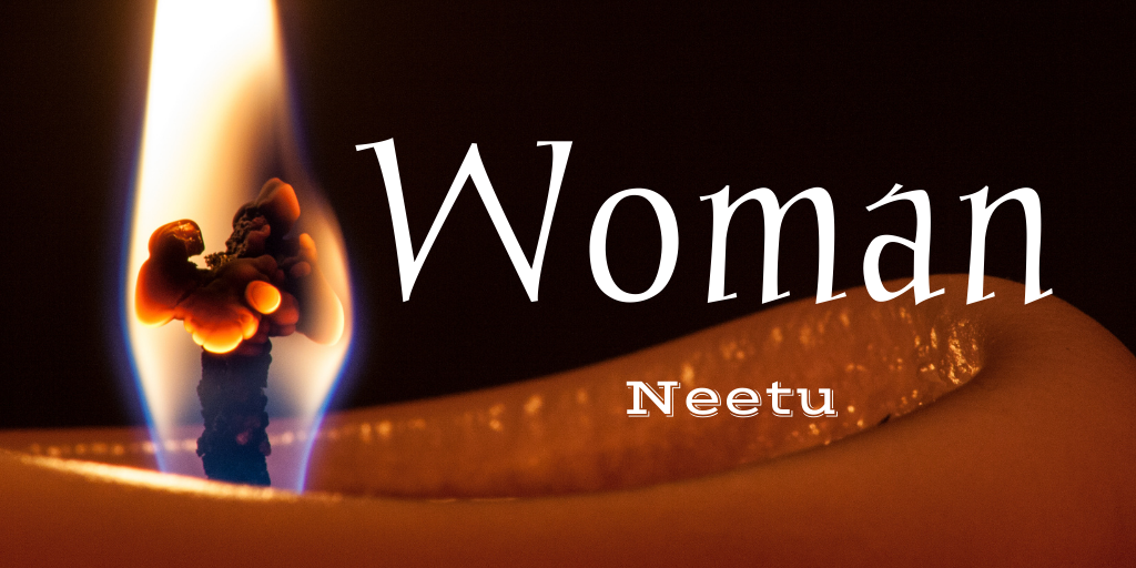 a candle burning in the dark with poem title woman