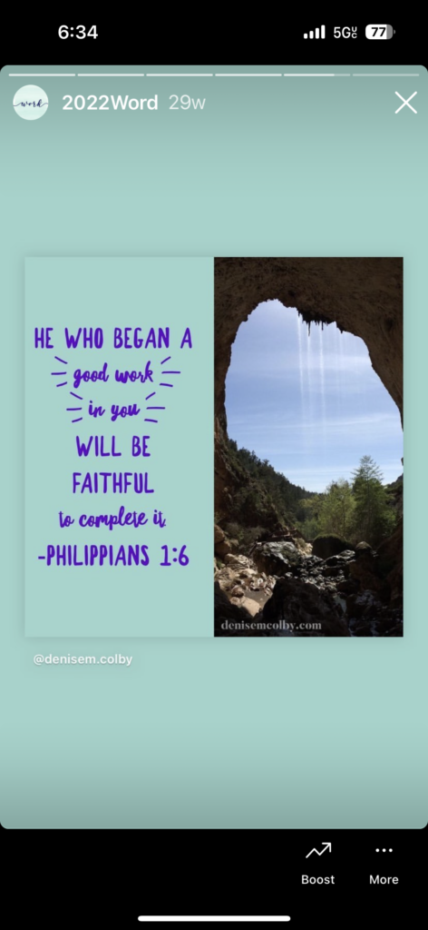 Screen shot of instagram stories showing example of posting a quote using your word of the year