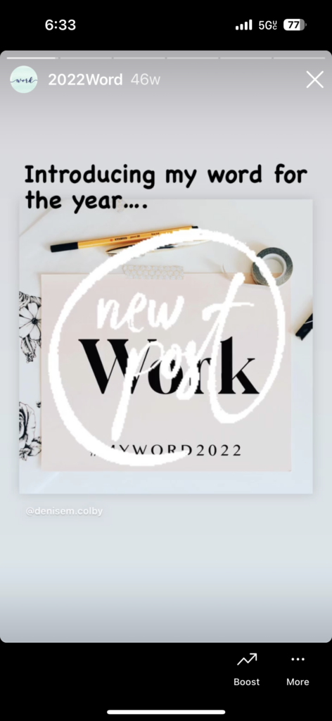 Screen shot of instagram stories showing example of introducing your word of the year