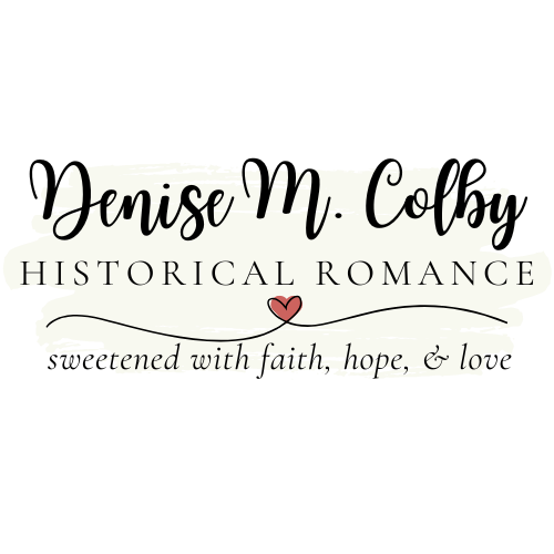 Denise M. Colby Historical Romance word only logo with tagline sweetened with faith, hope, & love 
