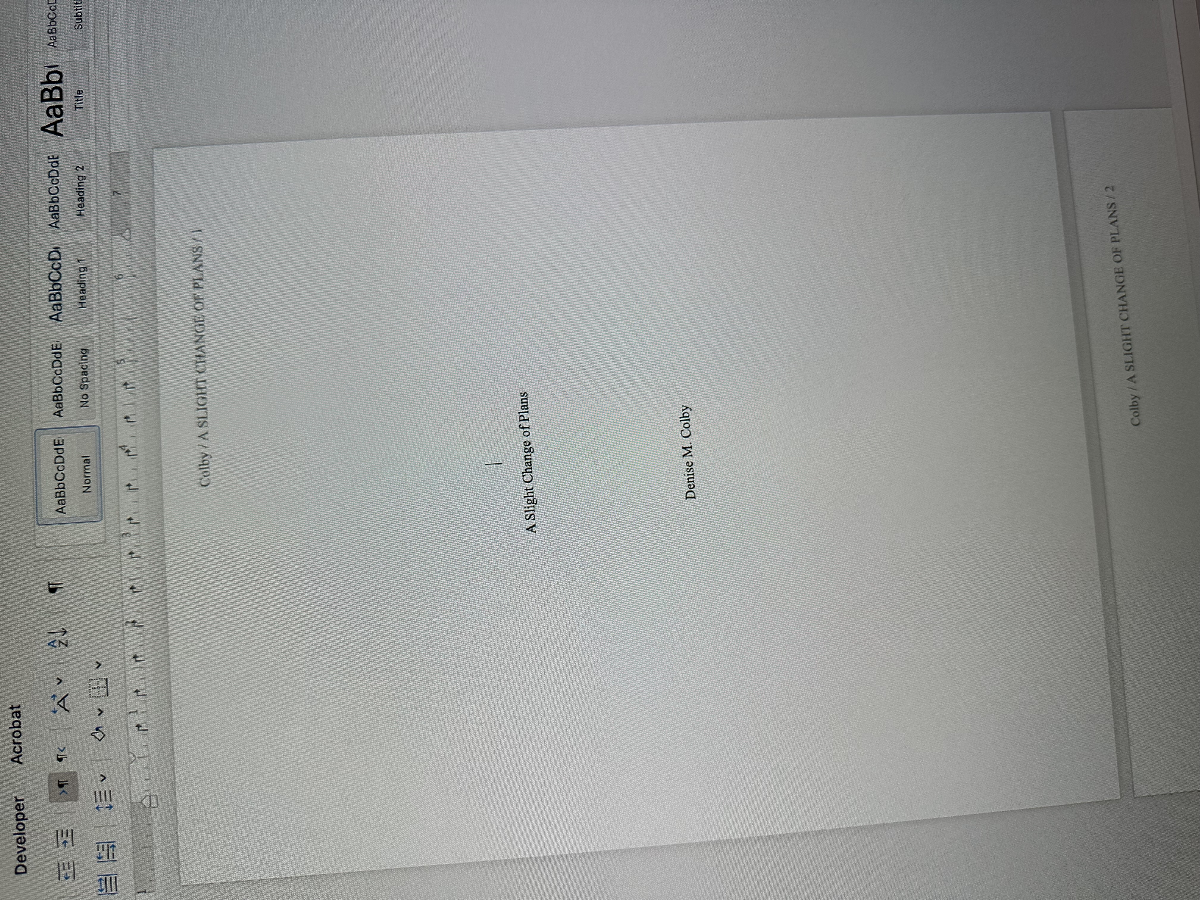 picture of the title page of Denise M. Colby's finished book two A Slight Change of Plans