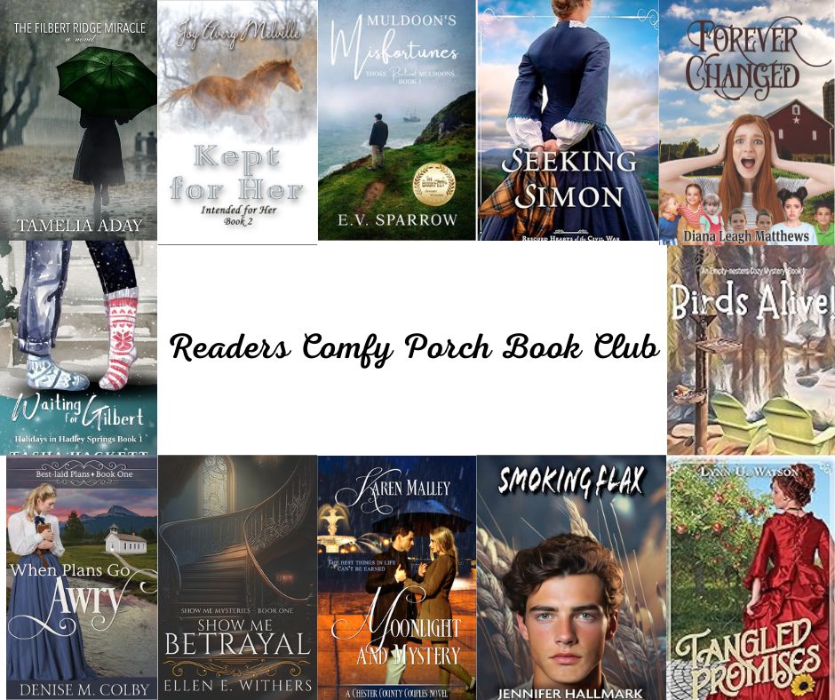 Readers comfy porch book club books for 2025. daily conversation on facebook and monthly zoom call