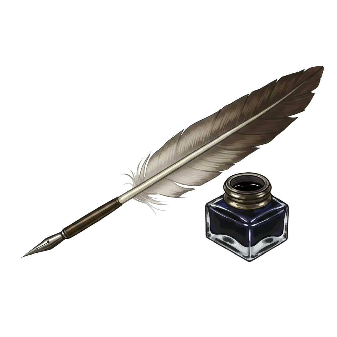 ink and quill designed by Ken Colby for A Slight Change of Plans