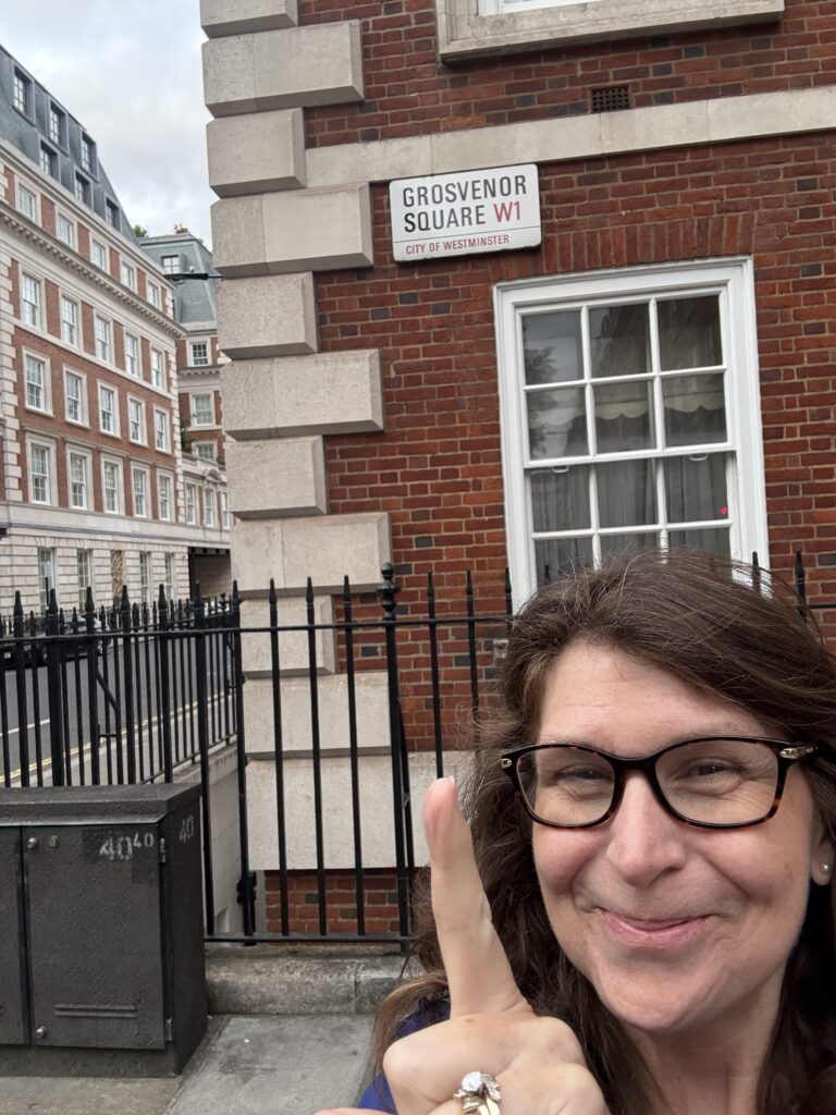 excited to find a sign on the street next to Grosvener Square for proof Denise Colby was here