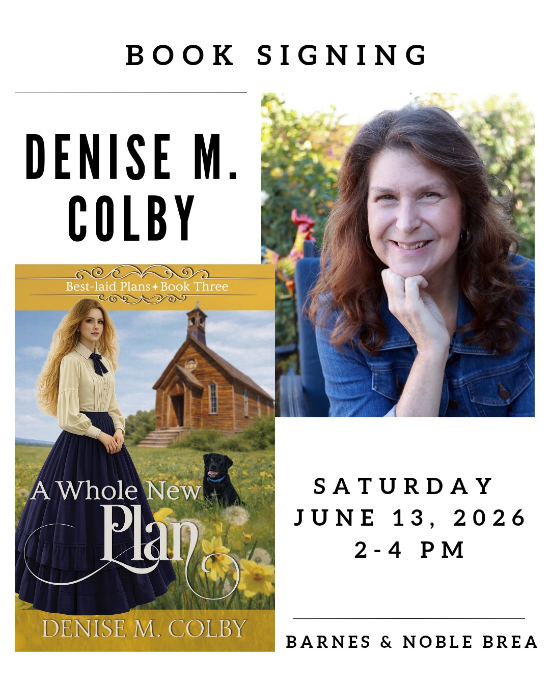 flyer announcing book signing for Denise M. Colby's new book A Whole New Plan